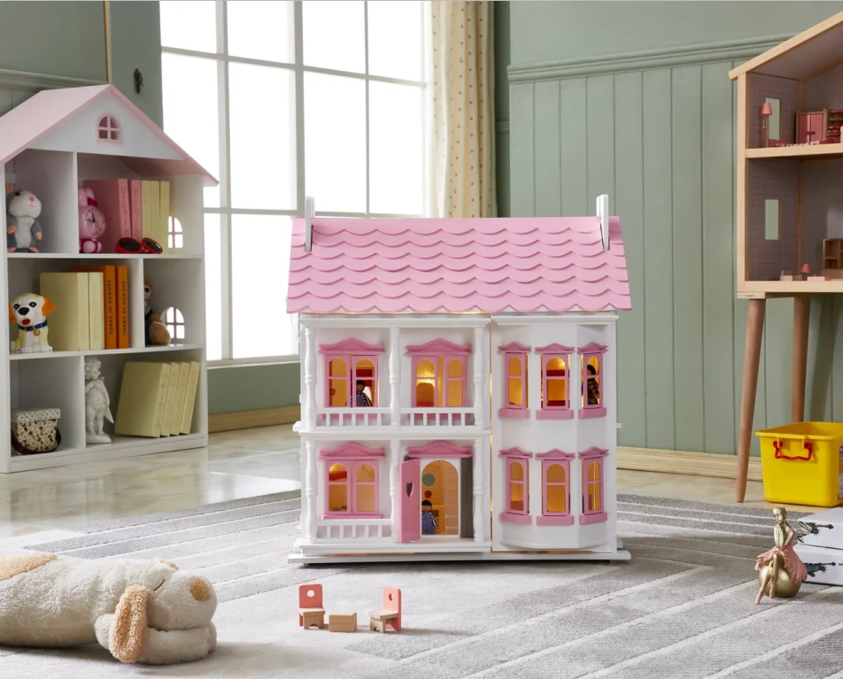 Wholesale Preschool Educational Toys Dollhouse Furniture Big Wooden Doll House For kids