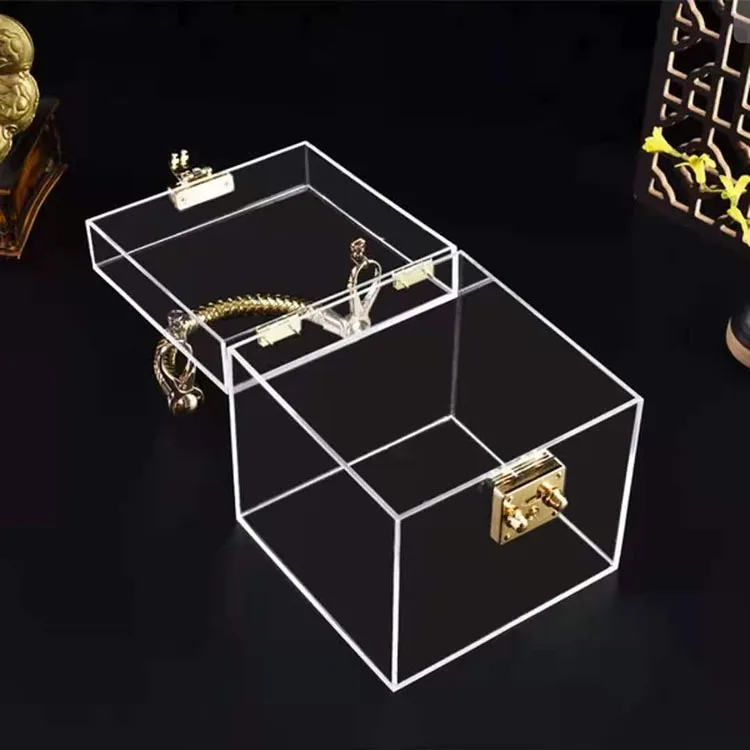 Wholesale Elegant Clear Acrylic Wedding Candy Gift Boxes for Guests with Gold Handle