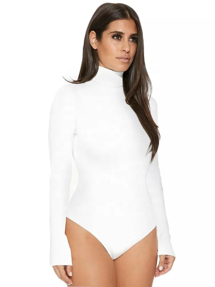 Women Turtle Neck Long Sleeve Stretch  Bodysuit T-Shirt Top Blouse Romper Women Turtle Neck Long Sleeve Stretch