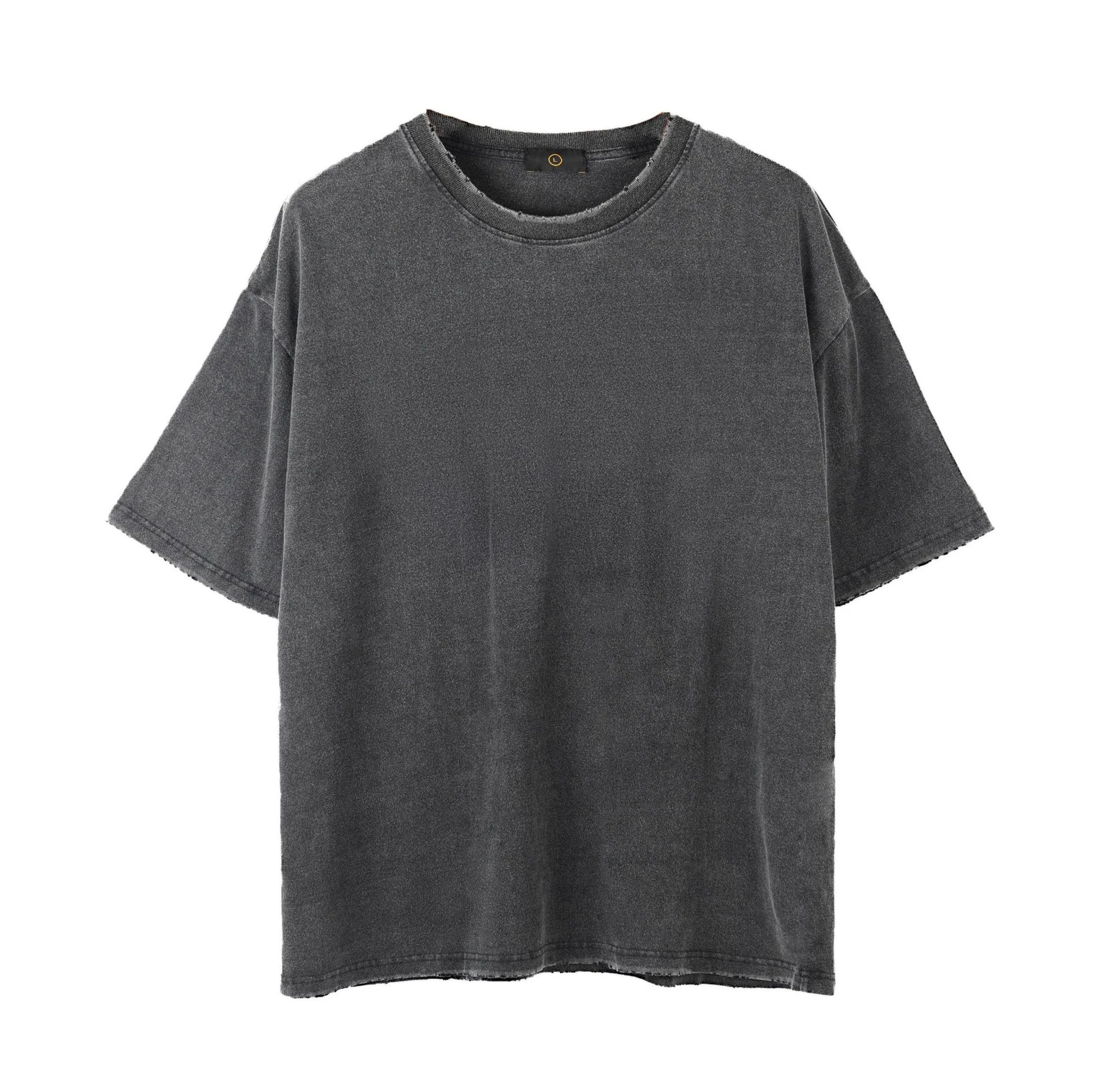 
High street drop shoulder cut man ripped tshirt hemp cotton fabrics oversized acid Vintage washed edging t shirt 2020 