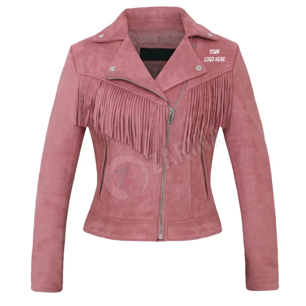 
Women New Long Sleeve Back Tassels Long Leather Tassels Jacket The Misfit Fringe Color Brown Slim Boyfriend Style PU Jacket Coat 