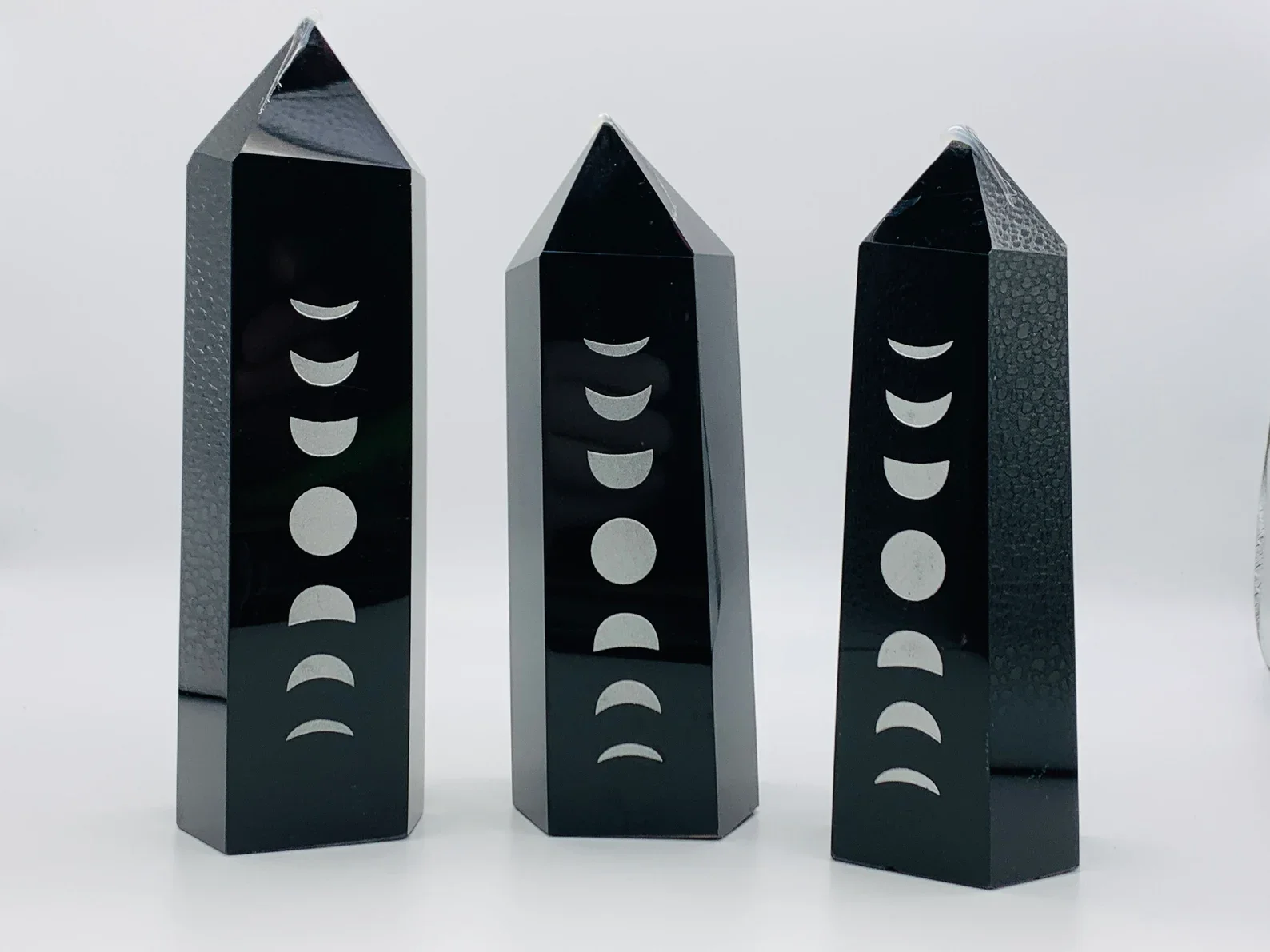 Black Obsidian Moon Phase Tower Point Crystal Healing Gold Sheen Witchy Vibes Pagan Full Moon New Moon