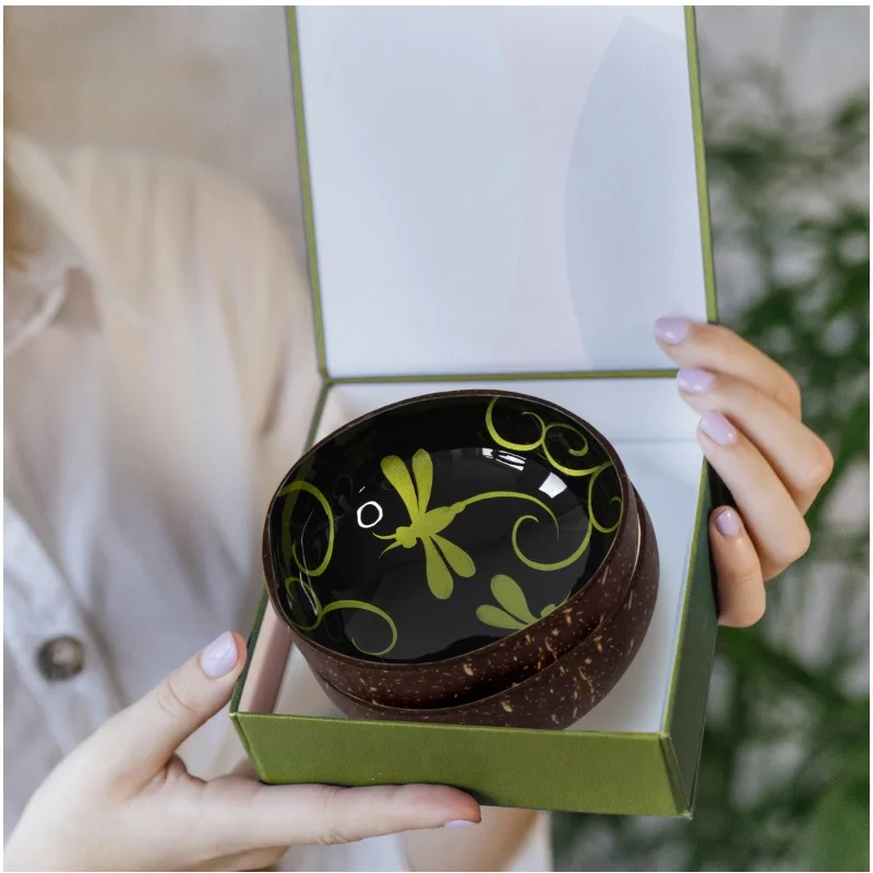 Biodegradable Natural Coconut Bowl and Wooden Spoon - Coconut Shell Bowl Handmade In Vietnam - Salad, Dessert and Smoothie Bowls