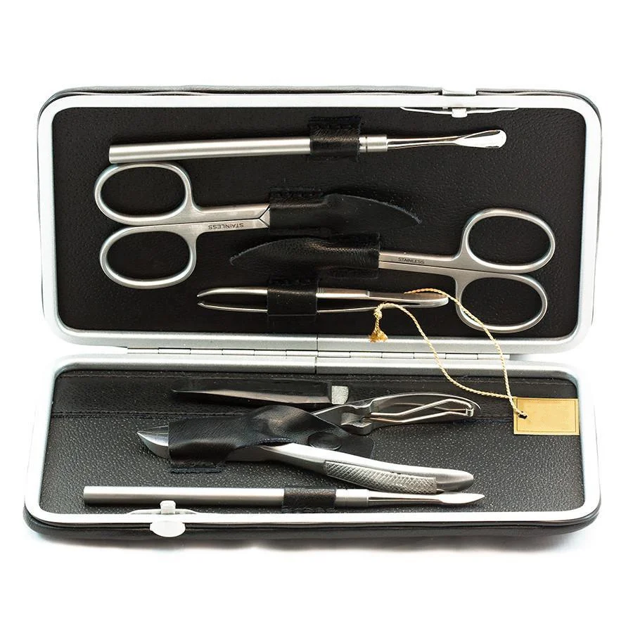 Premium Stainless Steel Manicure Set Custom Color 7 Pcs Complete Manicure And Pedicure Tools Set With Frame Case