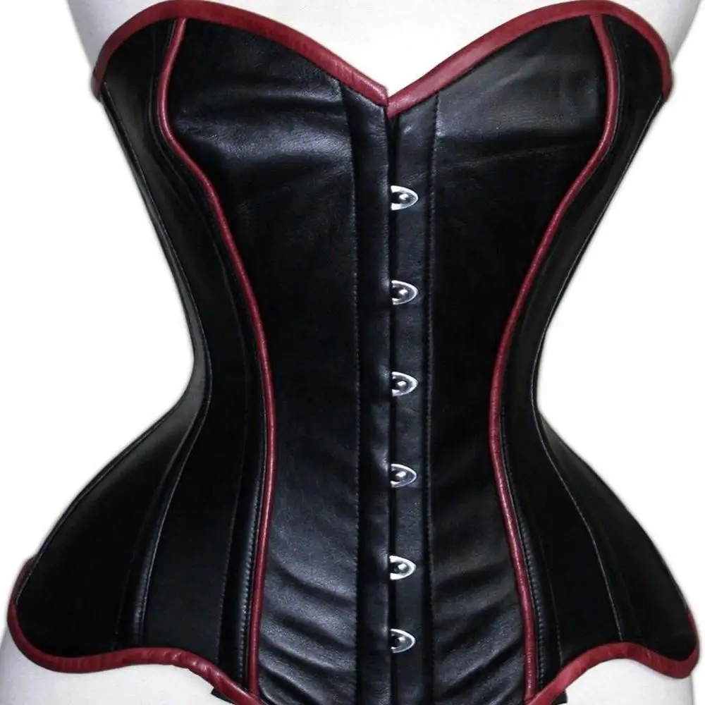 Genuine Leather Heavy Duty Full Steel Boned Waist Training Long Corsets
