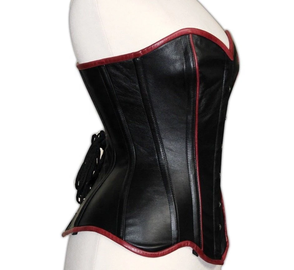 Genuine Leather Heavy Duty Full Steel Boned Waist Training Long Corsets