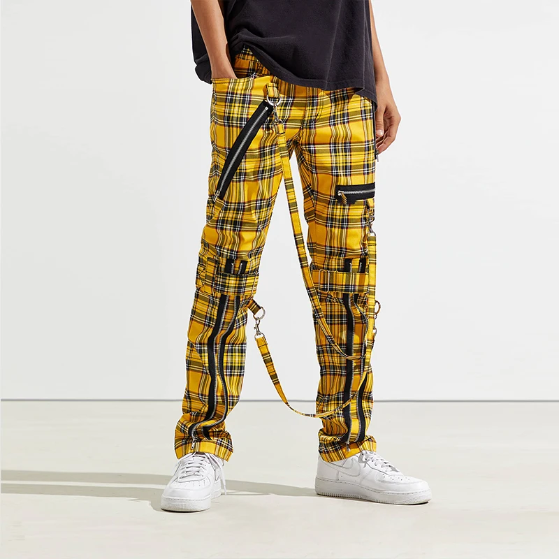 
Брюки мужские хлопковые в клетку, уличные модные длинные штаны на цепочке, на весну 