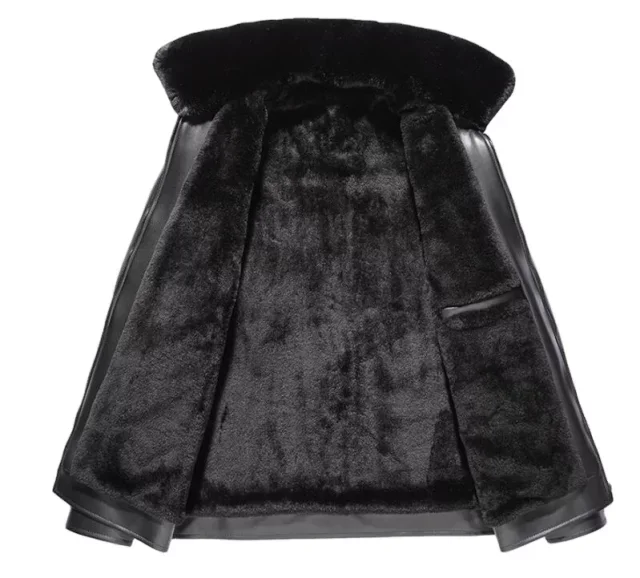 New Arrivals Faux Fur Men Winter Thickening Warm Jackets Turn Down Collar Black Brown Motorcycle Leather Jackets