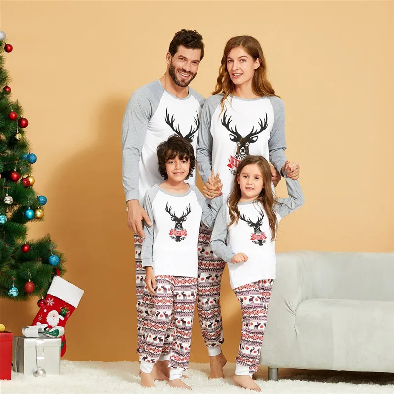 Family Matching Clothes Sets Custom Little elk printing Christmas Pajamas Home Suits
