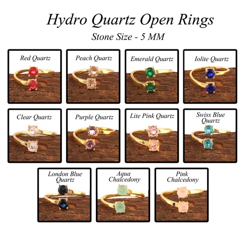 24K Gold Plated Faceted Clear Quartz Double Stone Statement Ring Fashionable Cute Adjustable Open Prong Set Wedding Wholesale