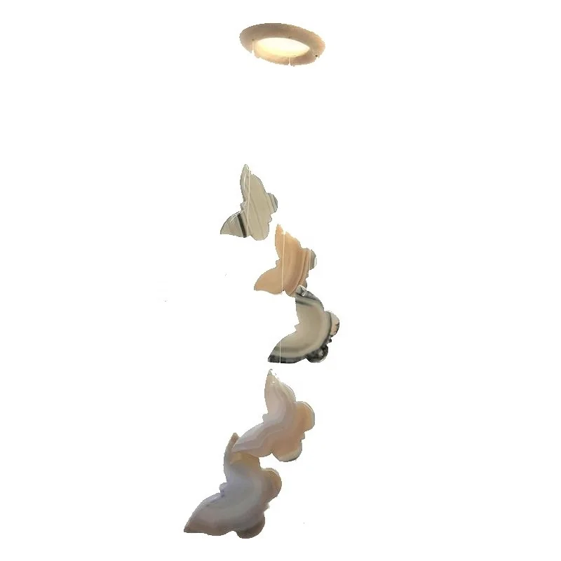 wind chime Agate Slices Butterfly shape crystal decorative arts and crafts colorful natural agate slices wind chimes for home