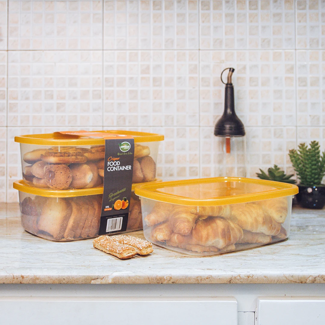 High Quality Food Packing Storage Square Box Plastic Container Crisper Large 3pc Set (1700ml)