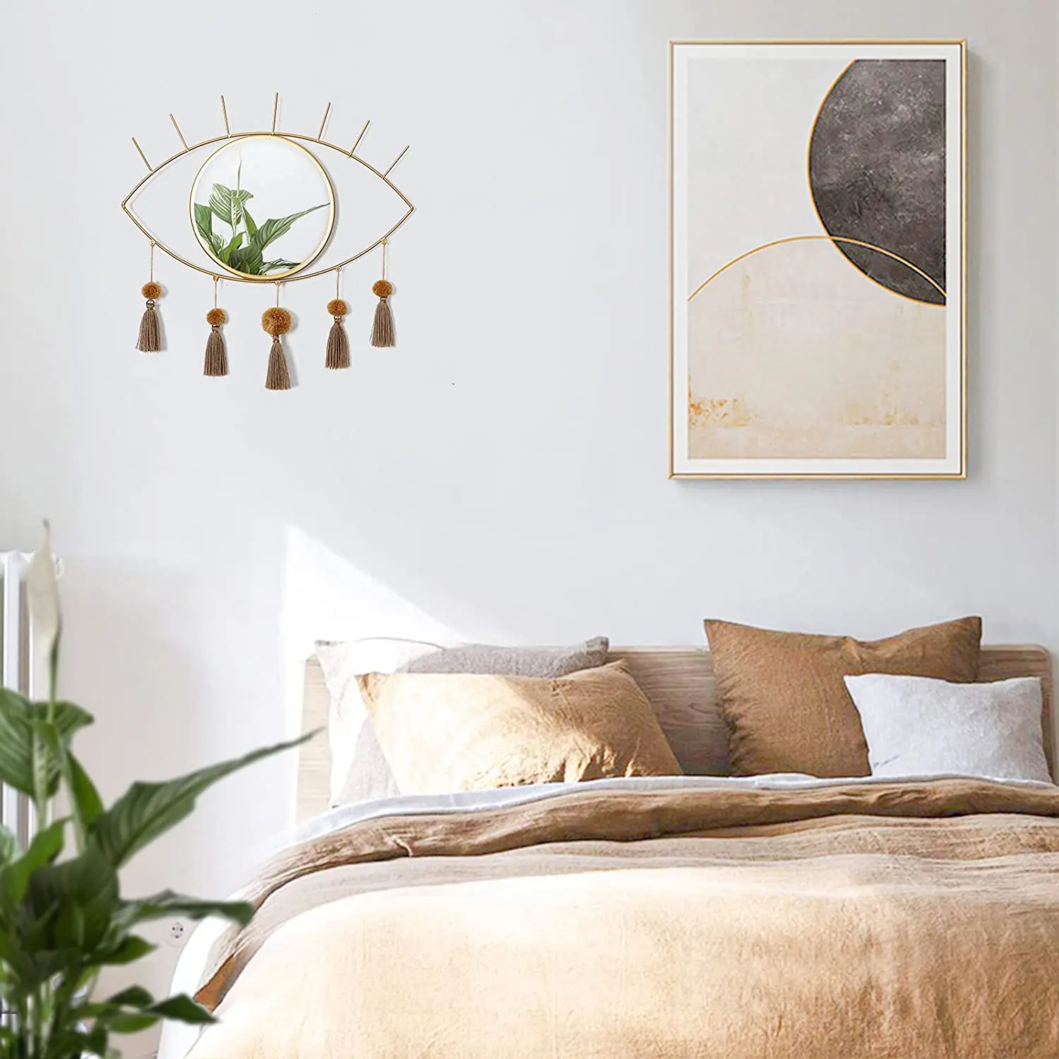 Boho Eye Wall Mirrors Decorative evil eye Metal Mirrors Gold Mirror with Tassels Great Wall Art for Bathroom Bedroom Living Room