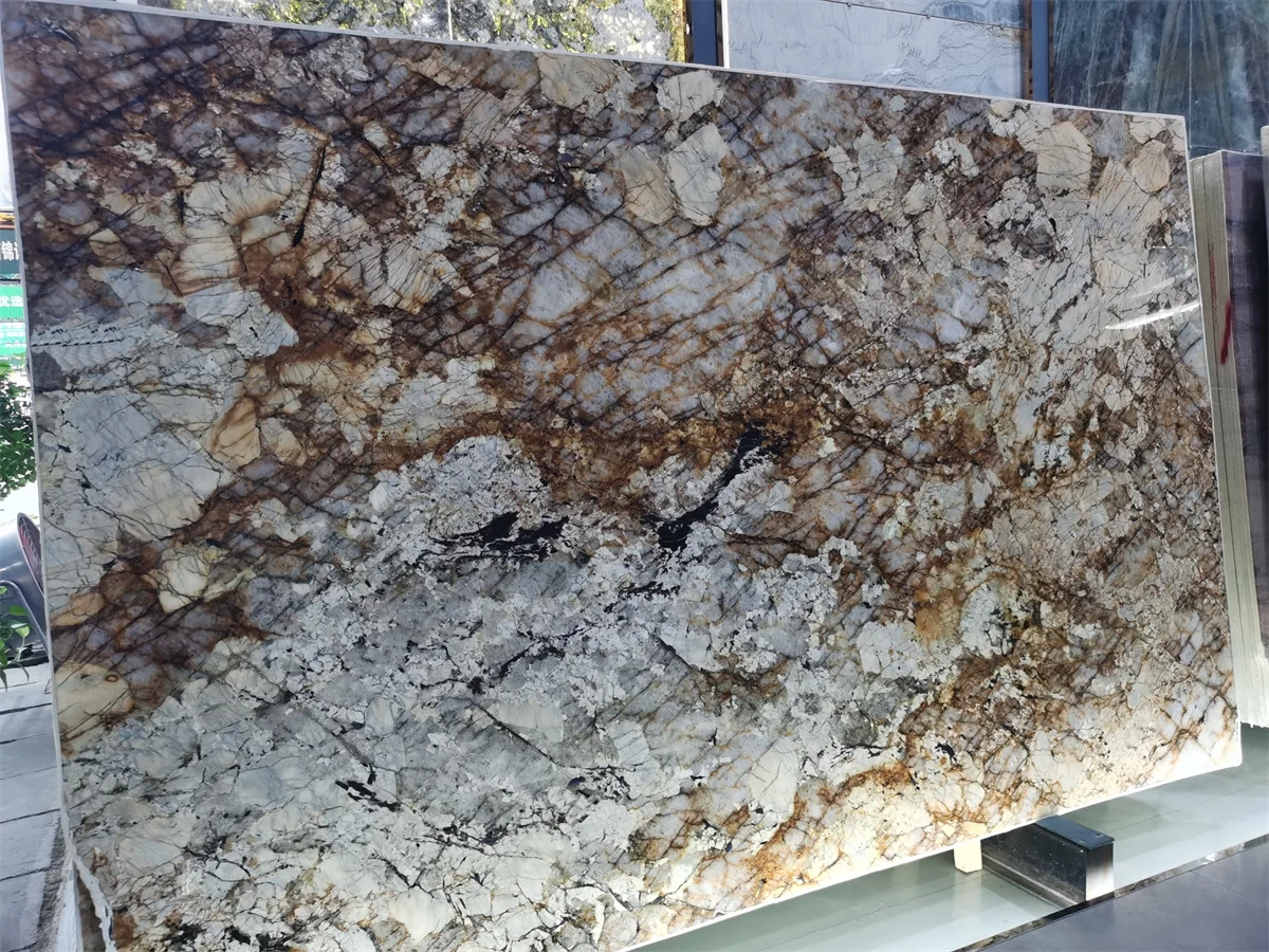 High Quality Polished Exotic Brazil Golden Crystal Maximus Gold Granite Slab For Counter Top Tiles