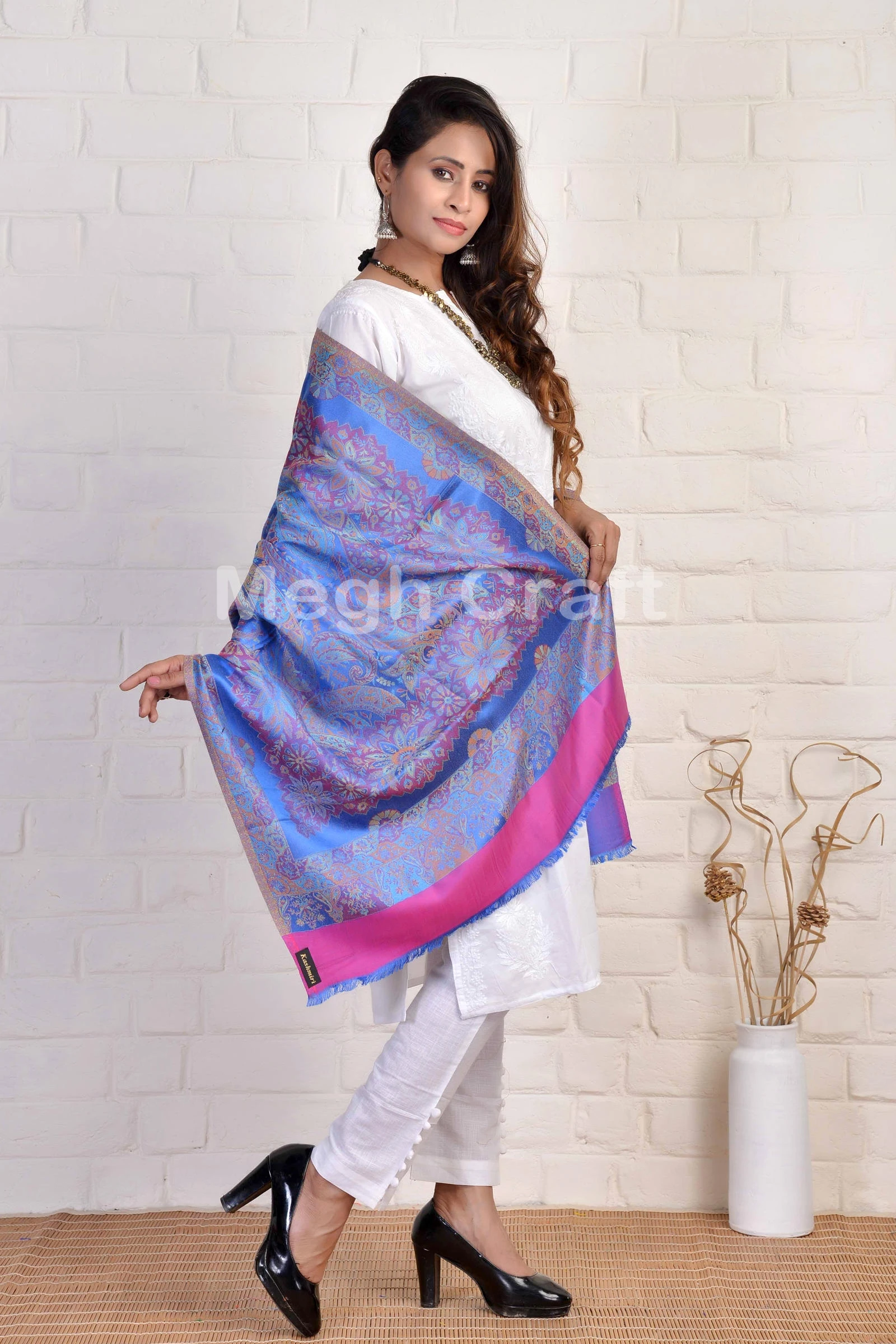 Indian Pashmina reversible modal silk stole shawl - Designer Handmade Scarf Girls Neck Wrap Hijab Shawl-Women Wear Silk Shawl