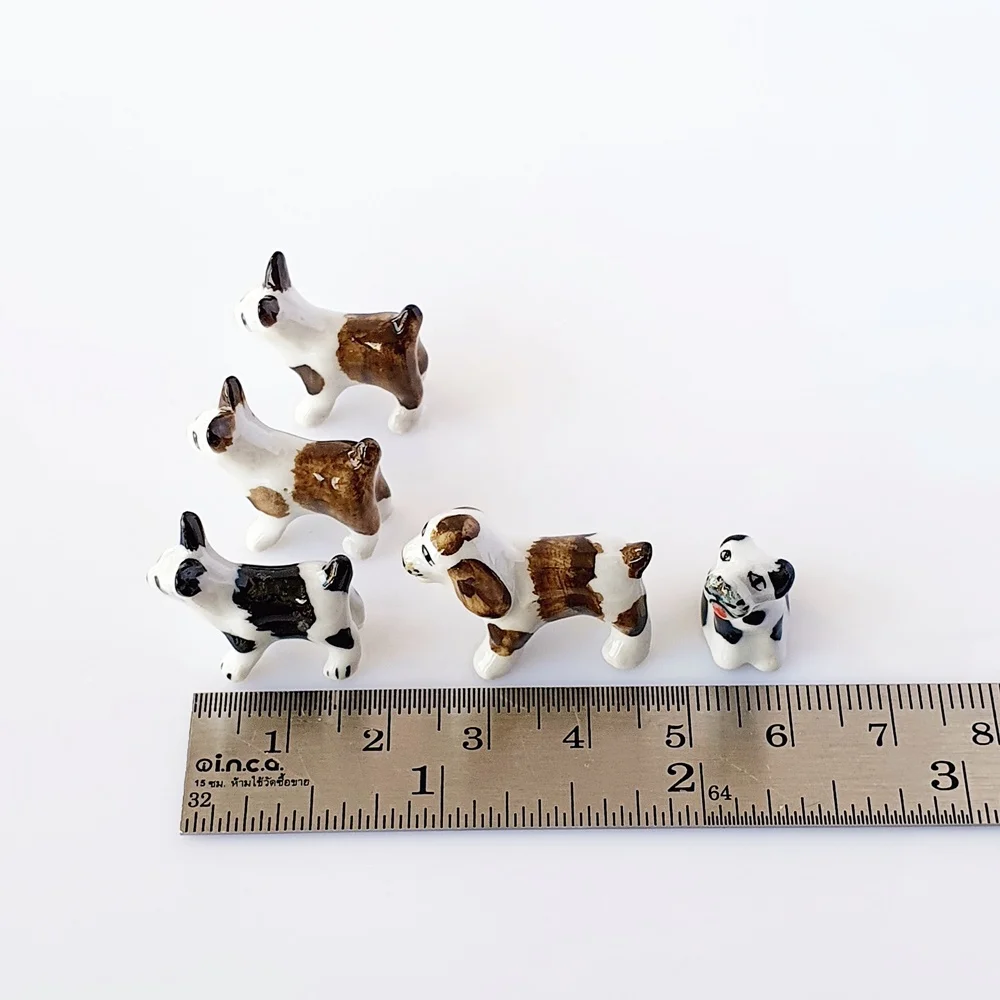 Diy Miniature Ceramic Dog Puppy Figurines 5pcs/set Handmade Pottery Animals for Dollhouse Miniatures Mini Toy Style
