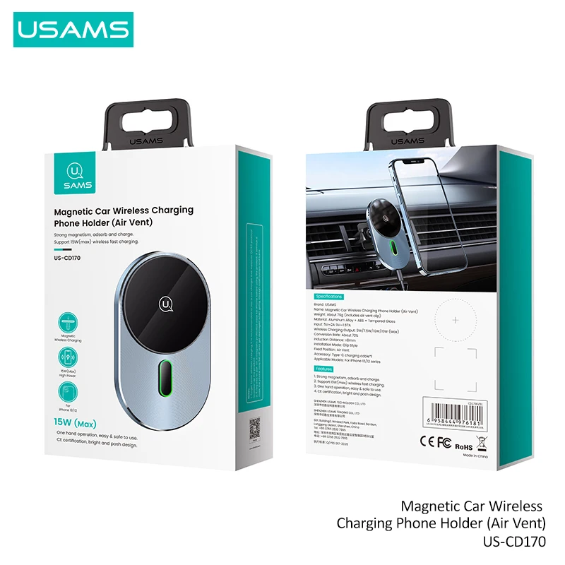 USAMS 15 Вт US-CD170 авто устанавливаемое на вентиляционное отверстие в салоне автомобиля магнитный автомобильный беспроводной зарядки Автомобильный держатель