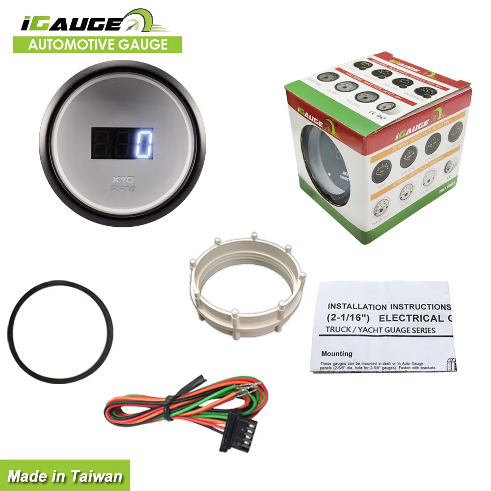 52mm black face blue LED digital waterproof tachometer for car