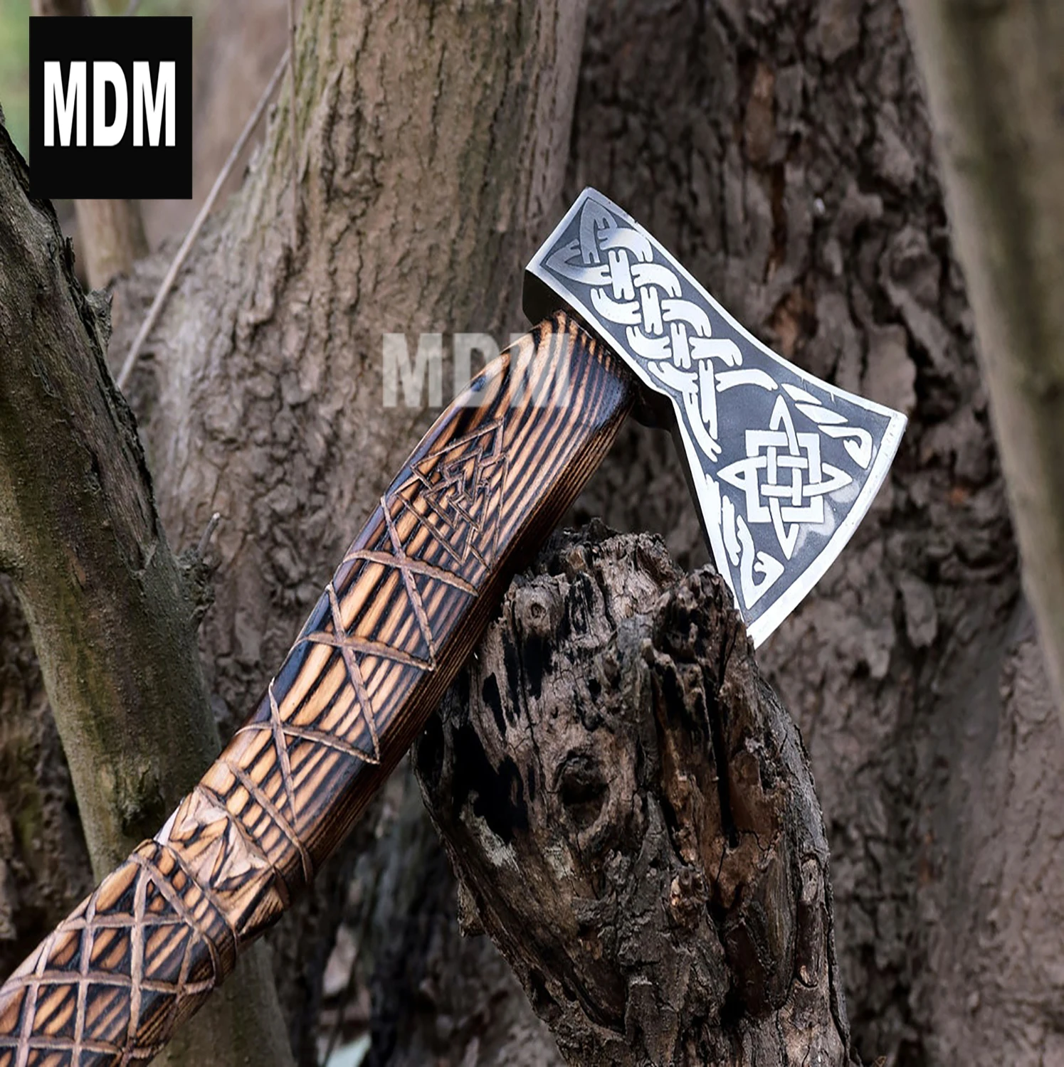 Custom Handmade Carbon Steel Viking Axe with Colored Handle with Leather Sheath