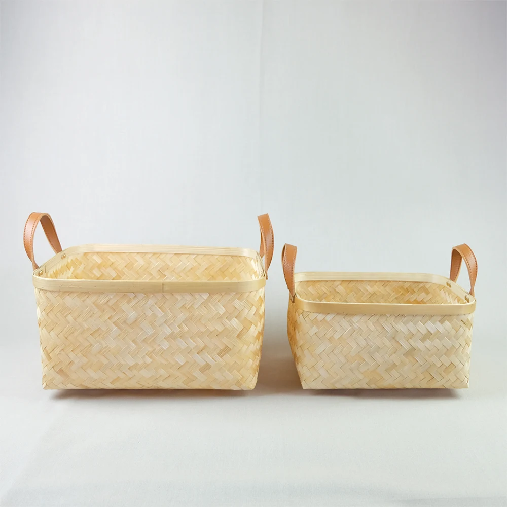 Natural Bamboo Woven Storage Baskets Scandinavian Style Decorative Baskets for Living Room Made in Vietnam for Easter Gifts