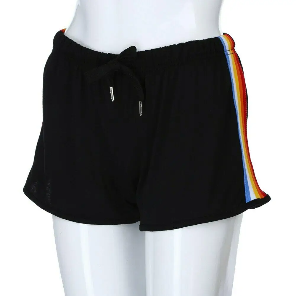 Custom Women Exercise Gym Shorts Professional Sports Rainbow Print Lace Up High