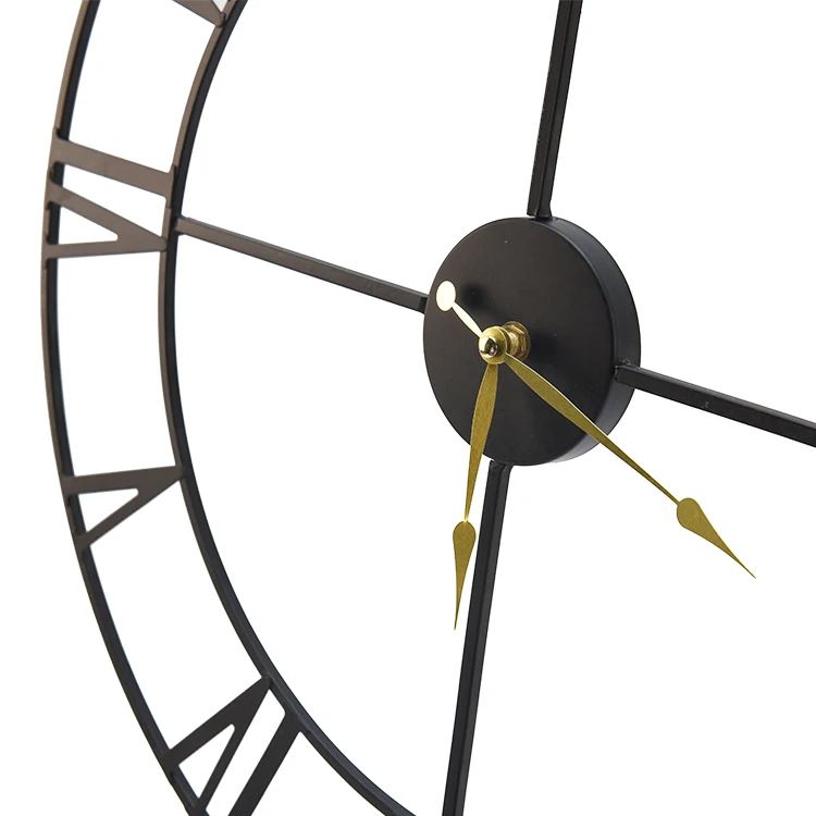 Modern New Style Classic Design Home Decorate Large Big Retro Numeral Round Metal Quartz Black Decorative Wall Clock