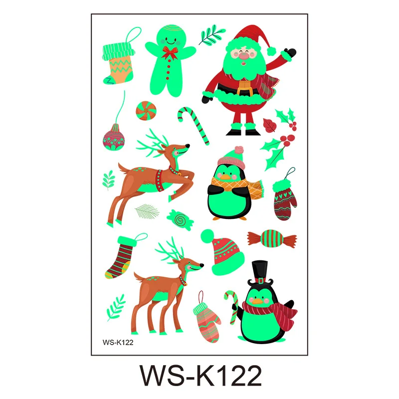 X-MAS waterproof glow in the dark Christmas tree socks gifts bells temporary tattoo stickers