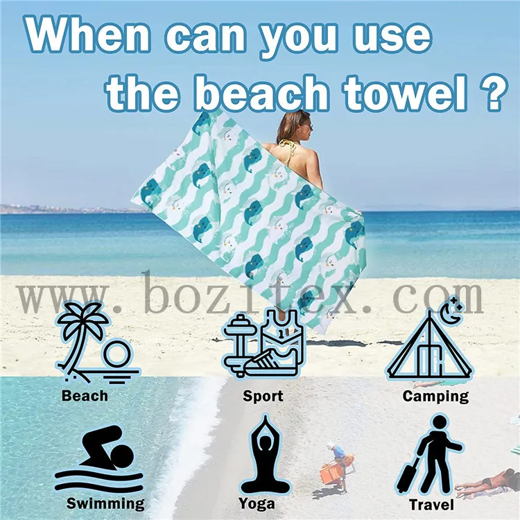 Hot sale Absorbent Sand Free printed beach microfiber travel towel for camping