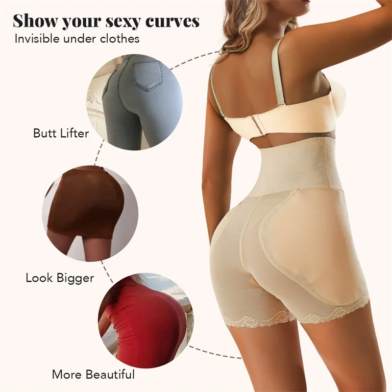 Custom Women Plus Size Body Panties Shapewear See Through High Waister Trainer Hip Pads Padded Buttocks Shaper
