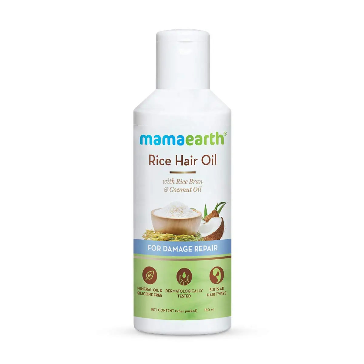 Mama earth Rice Hair Oil with Rice Bran & Coconut Oil For Damaged Dry and Frizzy Hair 150ml