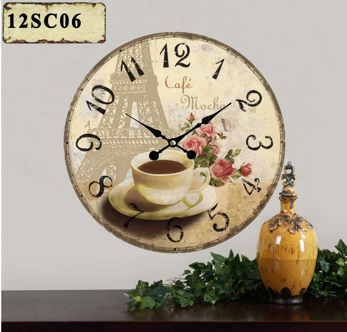 ANTIQUE VINTAGE RETRO ROUND MDF WALL CLOCK