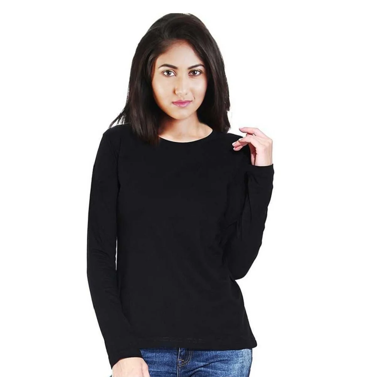 Футболка Женская однотонная с длинными рукавами круглым вырезом дышащие хлопковые футболки для женщин