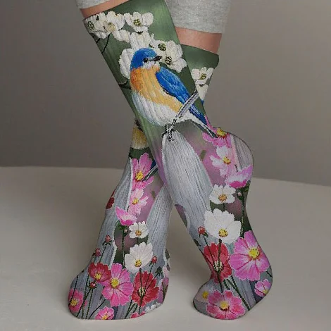 
Cardinal and Finch in tree Custom Design Socks Fabric content 65% Imitation Nylon 30% Spandex 5% cotton. 