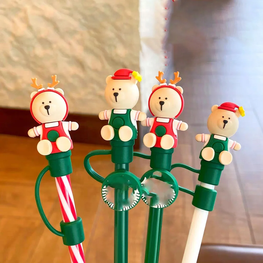 Reusable Silicone Straws Tips Dust Proof Plug Covers Caps Custom Christmas Straw Tip Cover For Decor