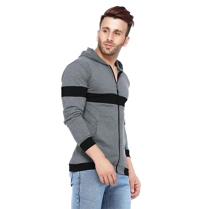 Custom logo hoodie Unisex 100% Cotton 2 Color Patchwork men tops Hooded Casual Fashion Clothing Men Oversize Zip Up Hoodie