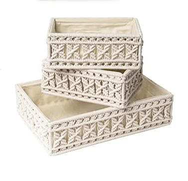 Macrame Storage Baskets for Shelves and Closet, Boho Decorative Storage Basket for Organizing and Home Decor