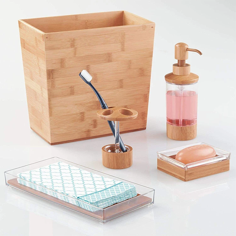 Larger Smart Bamboo Wooden Waste Bin Dust Bin Office Trash Can Garbage Container