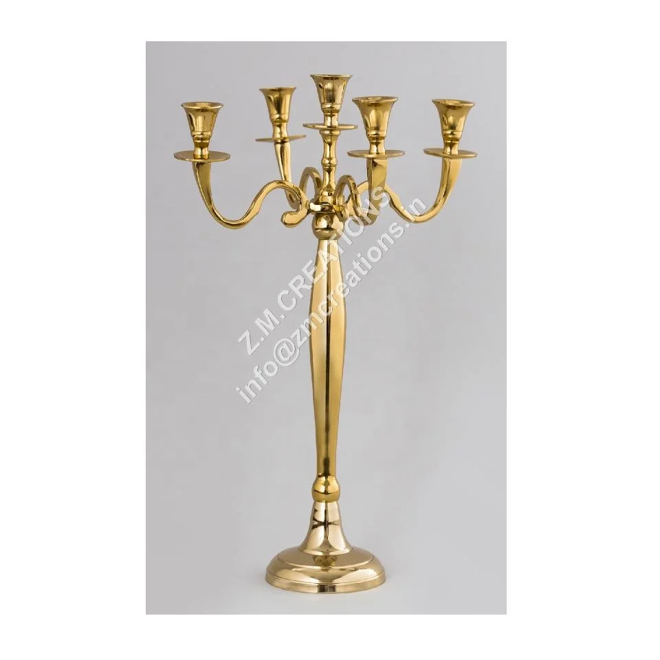 Candle Holder Candelabra Brass Gold Color Table Top Five Arm Candles Stand Votive Hot Selling Wedding Birthday Party Decorative
