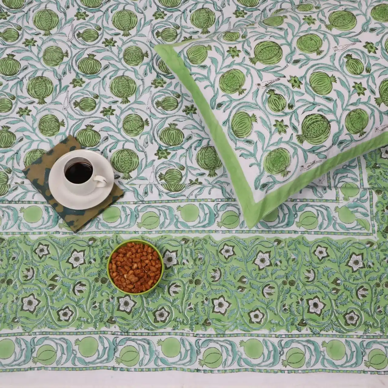 Indian Handcrafted Double Bed Sheet Cotton Fabric Hand block Printed Flower Design Bedsheet with Stock