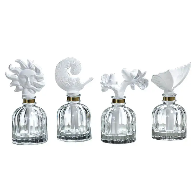 100ml Clear Round Glass Diffuser Bottle Ceramic Flower Fragrance Diffuser
