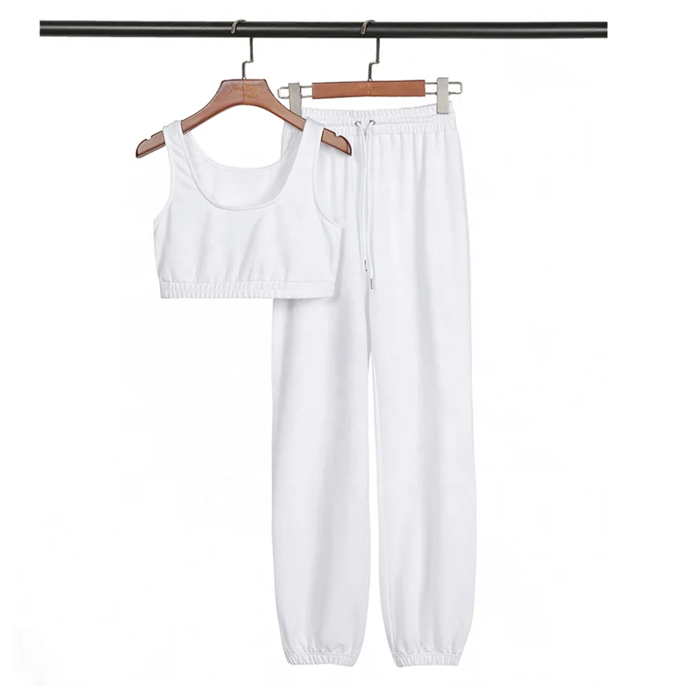 High Quality Winter Crop Top Jogger Set 100% Cotton Slim Fit Women Blue Sweat suit with custom logo