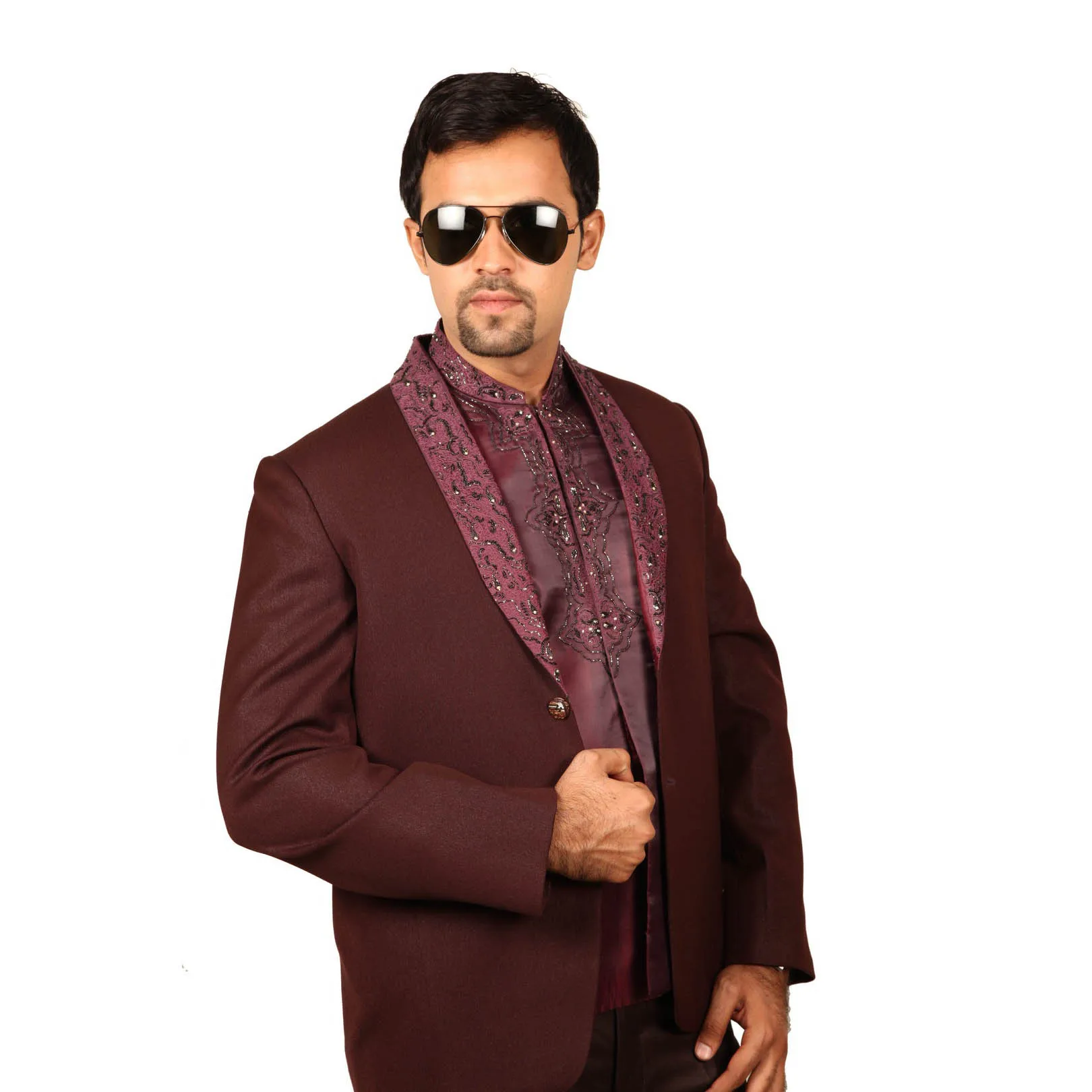 
Modish 3 Piece Wine Colour Traditional Indian Jodhpuri Suit Sherwani For Men Charm Of The Occasion 