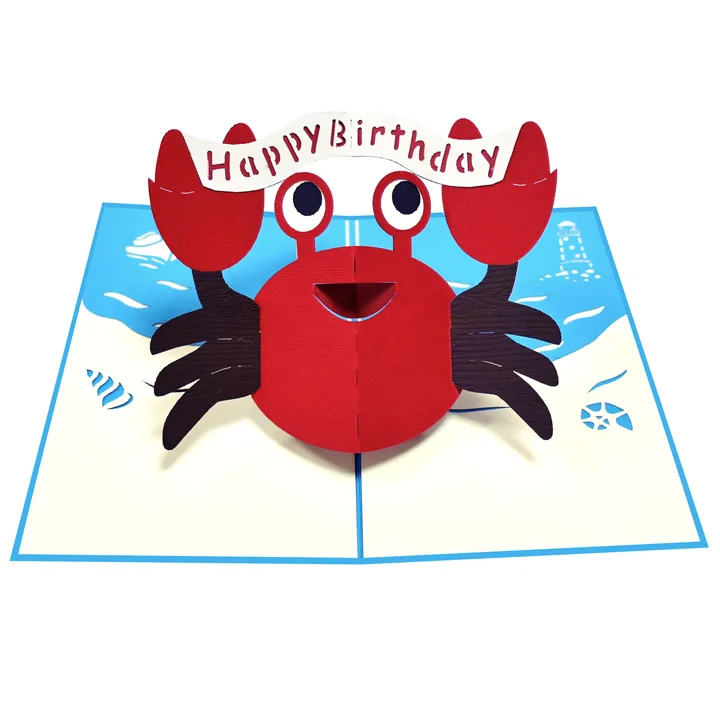 Gentleman Crab 3D Pop-up Greeting Birthday Card Vietnam Handmade Laser cut Wholesale