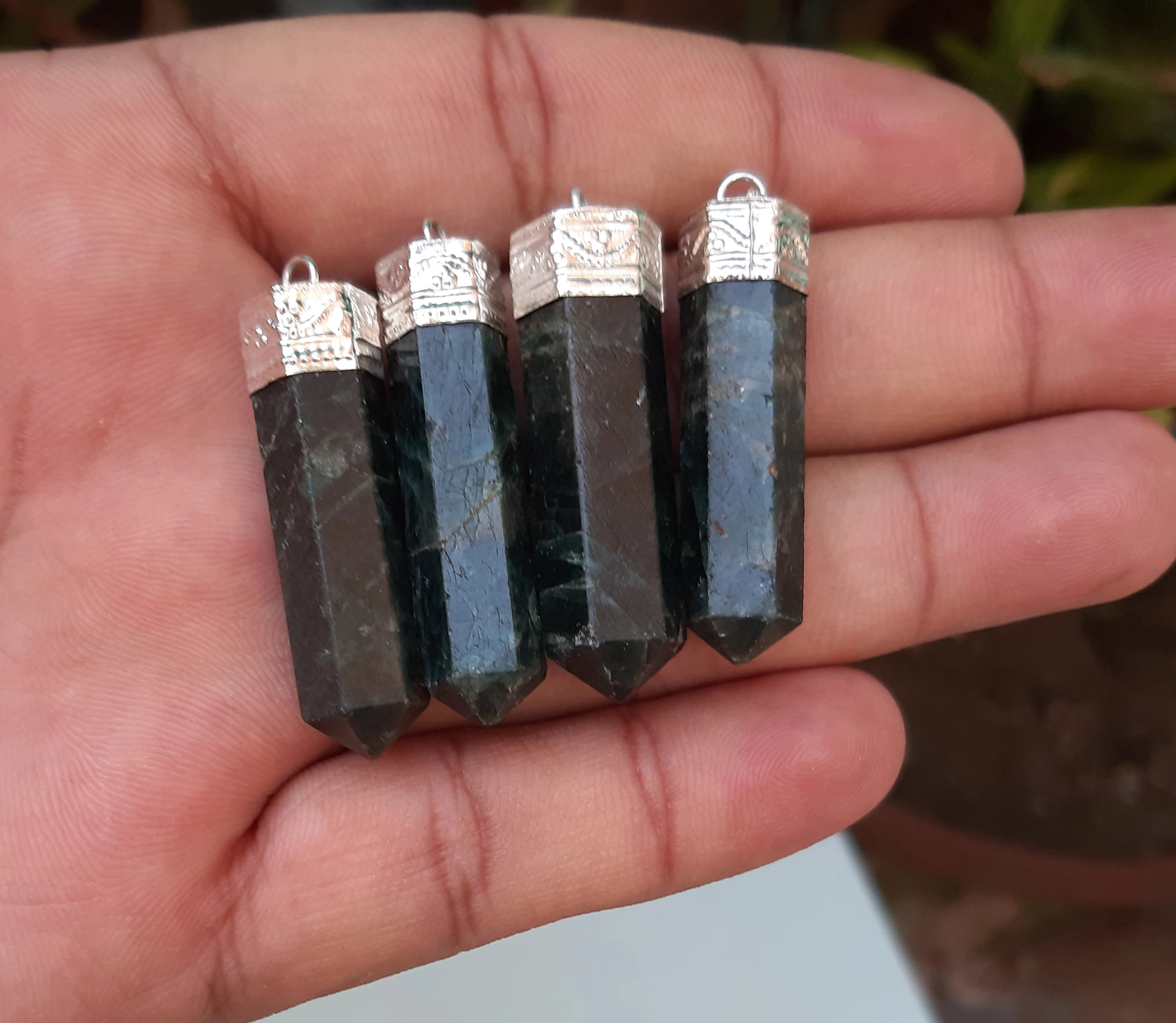 
Natural Crystal Green Apatite Single Terminated Point Pencil Pendant, Faceted Charm Pendant for Sale 