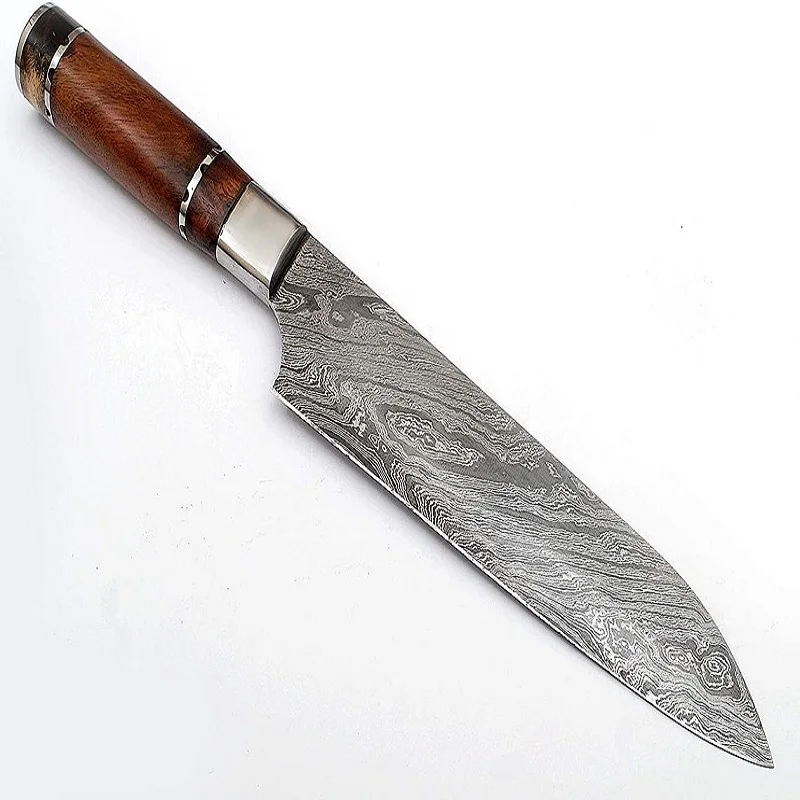  Ручной работы Дамасская сталь ремесло нож шеф-повара для использования на кухне ручной Кузница с кожаным чехлом фиксированным лезвием CK-10
