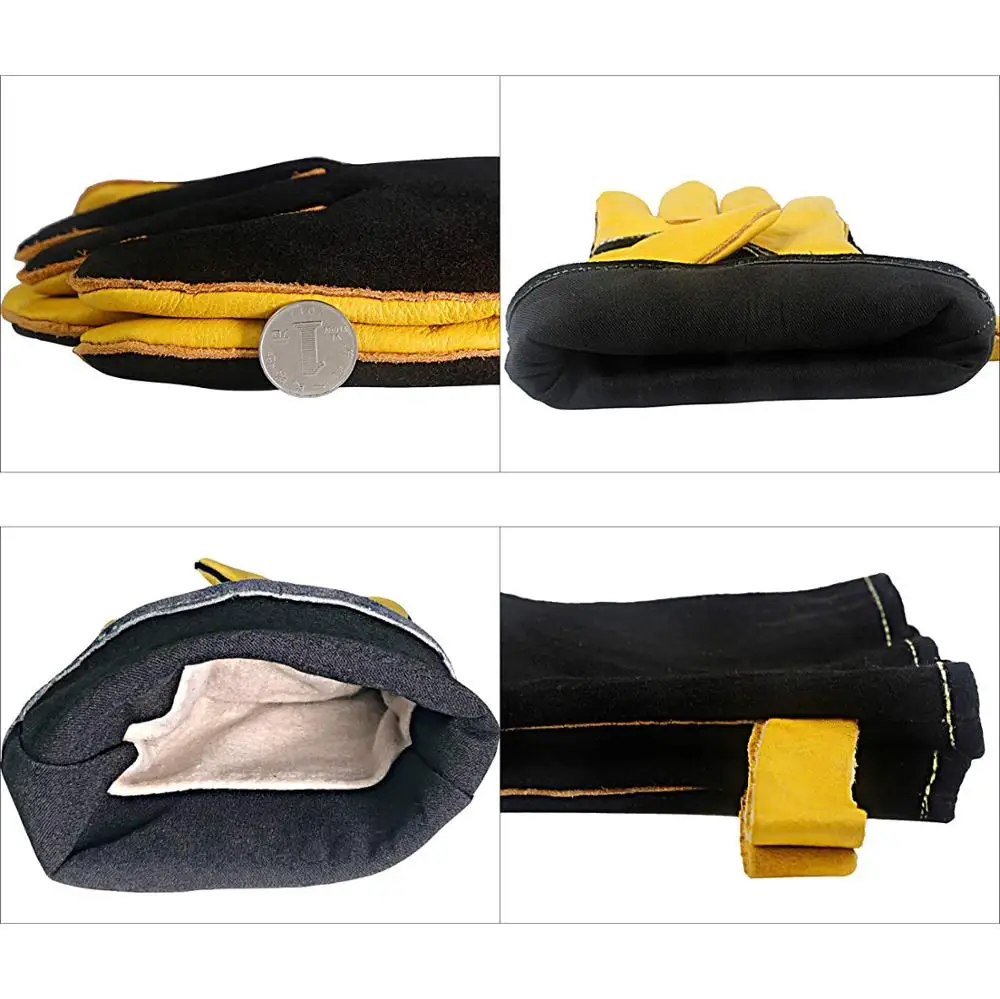 
Heat & Fire Resistant Leather Grill Gloves Safety Warm Gear Heated Gloves 16 inch Mitts Welding Gloves 