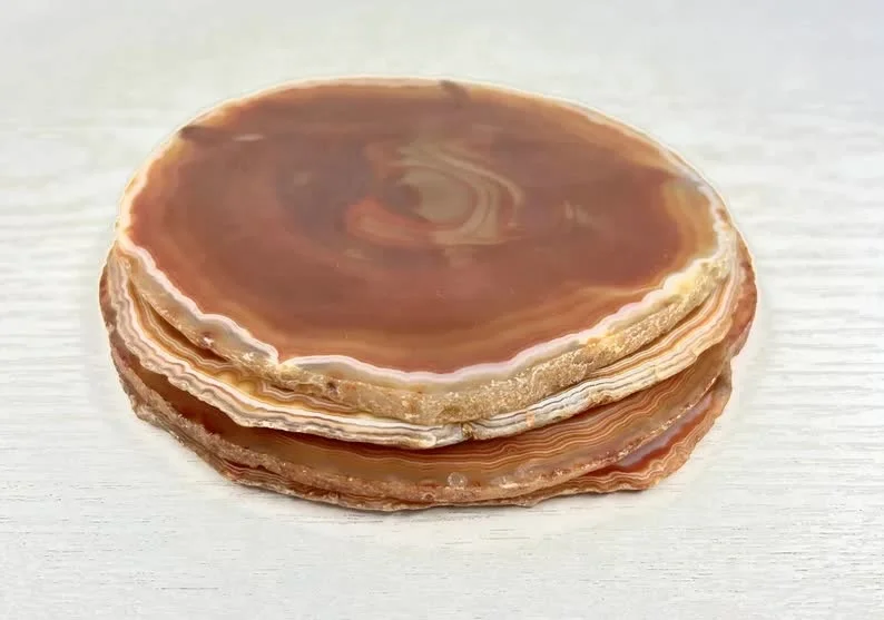 Large Amber Agate Crystal Coasters Hand-carved Rose Quartz Plate for Home Decor