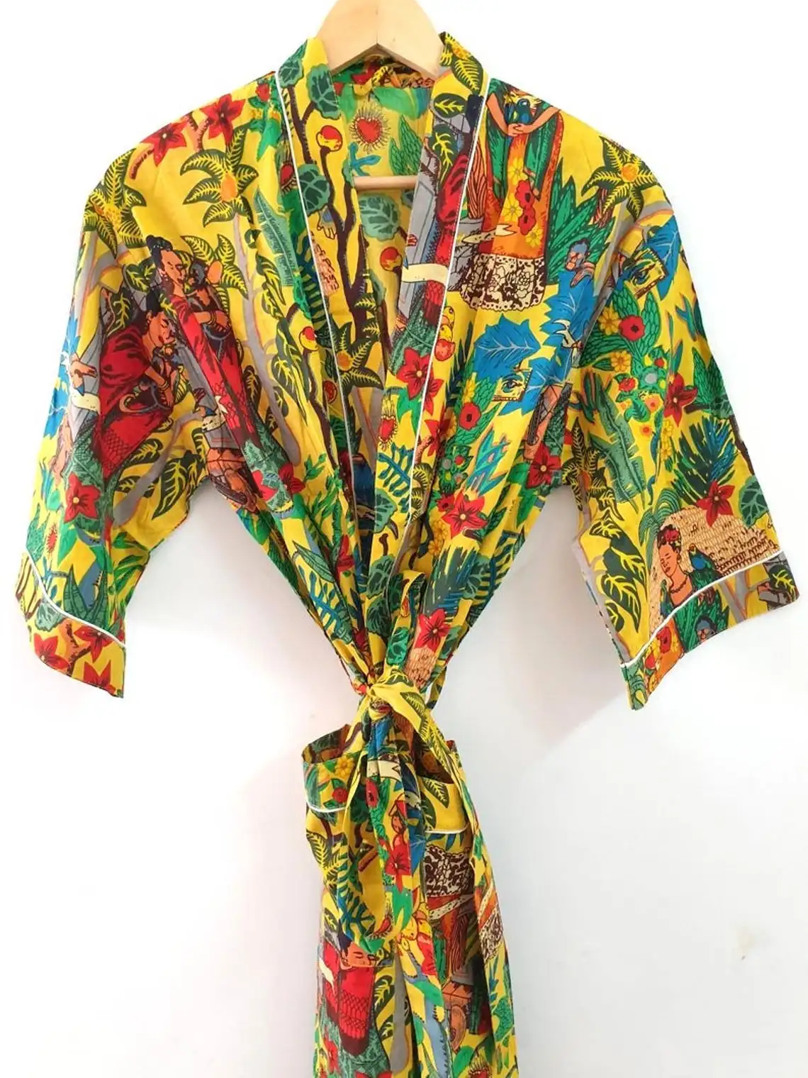 Women Robe Dressing Gown Plus Size Dress Indian Long Kimonos Robes Farida Khalo Nightwear Sexy Dresses For Women + Men