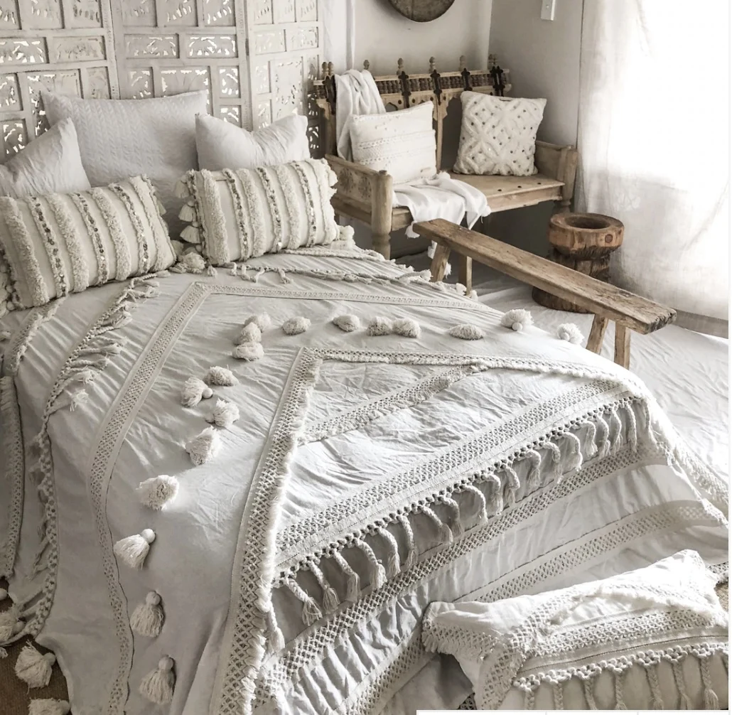 Luxury high quality woven 100% cotton decorative luxe throw blanket