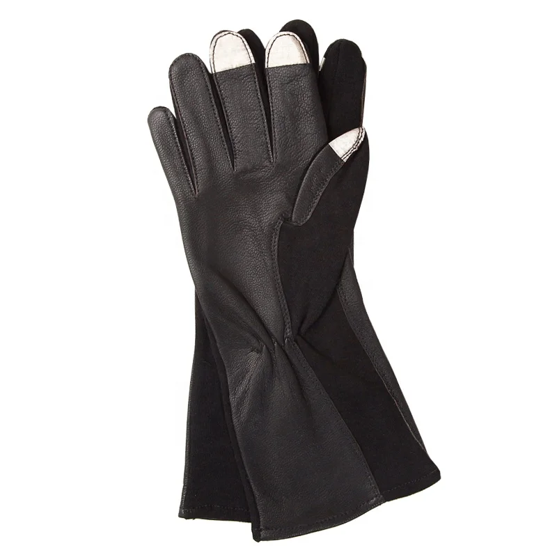 100% Genuine Goatskin Leather Tactical Fireproof Aviation Gloves Flyer Flight Officer Gloves Black